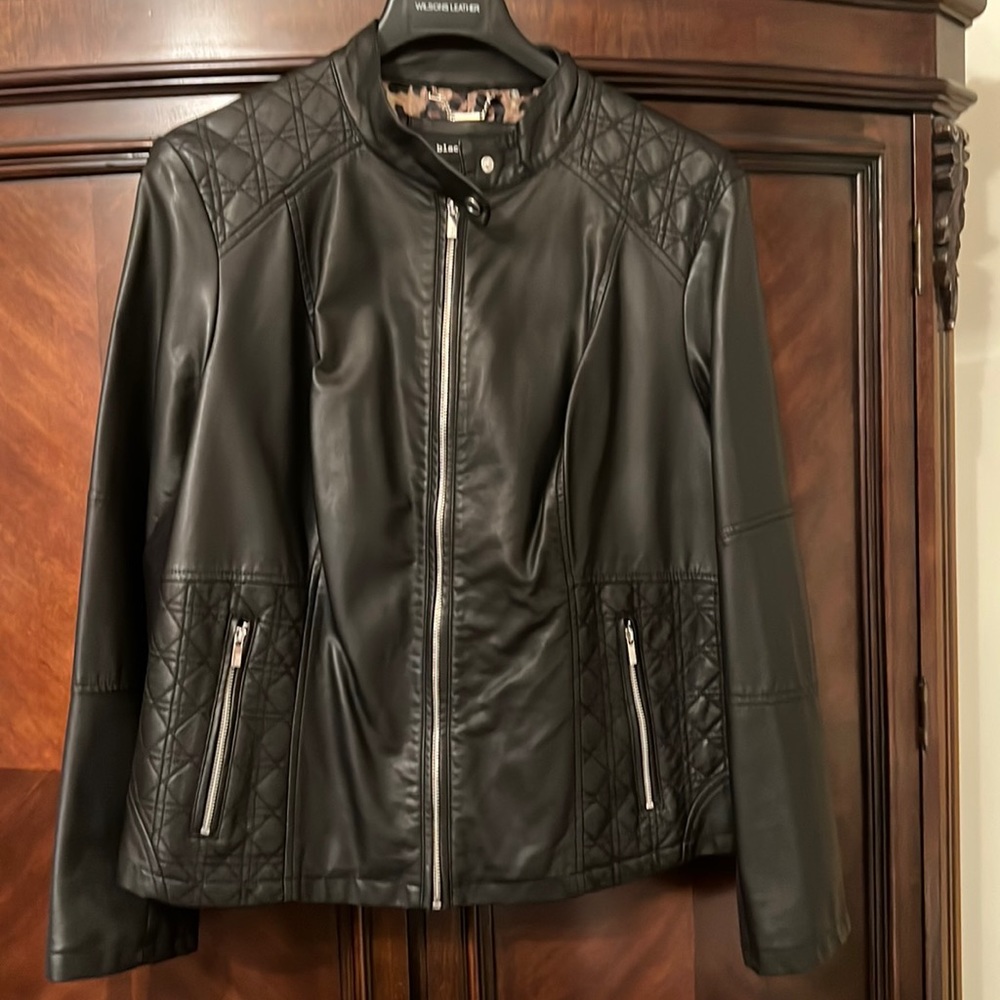 Women black leather jacket